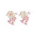 thumbnail image 3 of Baby Girls 3 Piece Outfits Adorable Letter Football Print Long Sleeve Round Neck Romper and Flared Pants Headband Set, 3 of 10