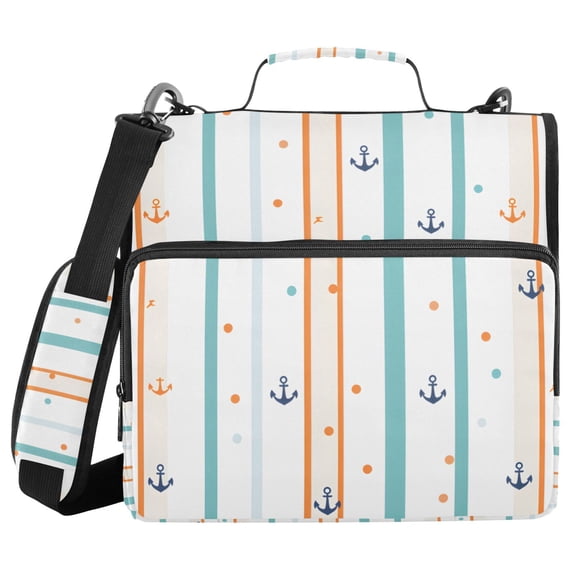FORMRS Zipper Binder with Shoulder Strap 2-inch Ring 500 Sheet Capacity File Bag, Cute Nautical Pattern