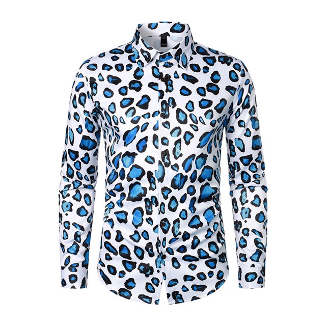 xiaxaixu Men's Retro Disco Shirt, Leopard Print Long Sleeve Lapel Button Down Slim Tops Fall Daily T-Shirts