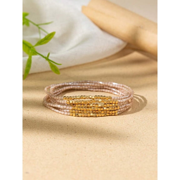 Khaki Bracelet Set With Goldtone Accents, 6-Pack