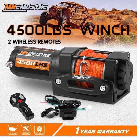 MNEMOSYNE 4500lbs Electric Winch 12v ATV UTV Synthetic Rope Winch Wireless Remote Control