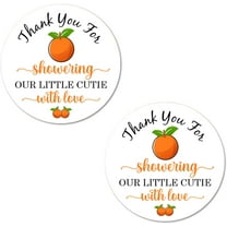 Little Cutie 40 Thank You for Showering Stickers, 2 Inch Big Round Glossy Labels, Clementines Theme for Baby Shower, Birthday, Great for Party Favors, Tags, Games and Supplies