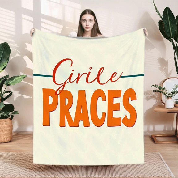 Durable Soft & Warm Flannel Blanket - Cozy Orange & Cream Design Perfect for Sofa Travel Bed & Chair - Stylish & Comfortable