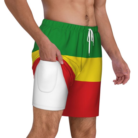 Mens Rastafari Flag Swimming Trunks with Compression Liner Beach Quick Dry Swim Shorts