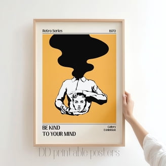 Poster Toile Vintage Afro Femme – Be Kind To Your Mind – Décoration Murale Moderne