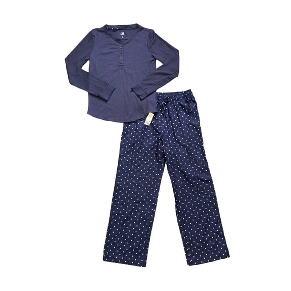 GAP Women's Long Sleeve Thermal Shirt and Flannel Pant 2 Piece Pajama Set (Midnight, S)