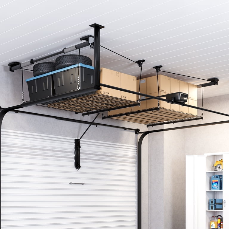 Storage Rack With 4x4 Posts 300 Lb Capacity Garage Lift Heavy-Duty Overhead Garage Storage Rack ...