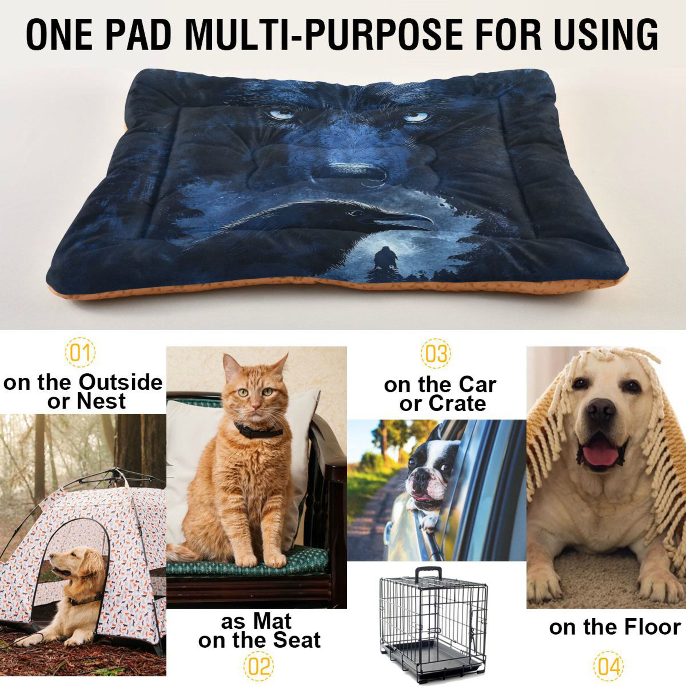 Qxltty Raven Wolf in The Moonlight Ped Pad Wear-resistant and Hard to Bite Through Sleeping Pad for Small Medium Large Dogs Winter Pet Bed 36×24in
