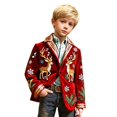 thumbnail image 2 of Boys Christmas Print Corduroy Blazer, All Over Christmas Pattern Lapel Suit Jacket with Buttons, Regular Fit Sports Coat for Parties, Prom, and Dinner Events Red, 2 of 4