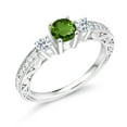 thumbnail image 2 of Gem Stone King 925 Sterling Silver Green Chrome Diopside and White Topaz 3 Stone Women Engagement Ring (0.91 Cttw, Gemstone Birthstone, Size 7), 2 of 4