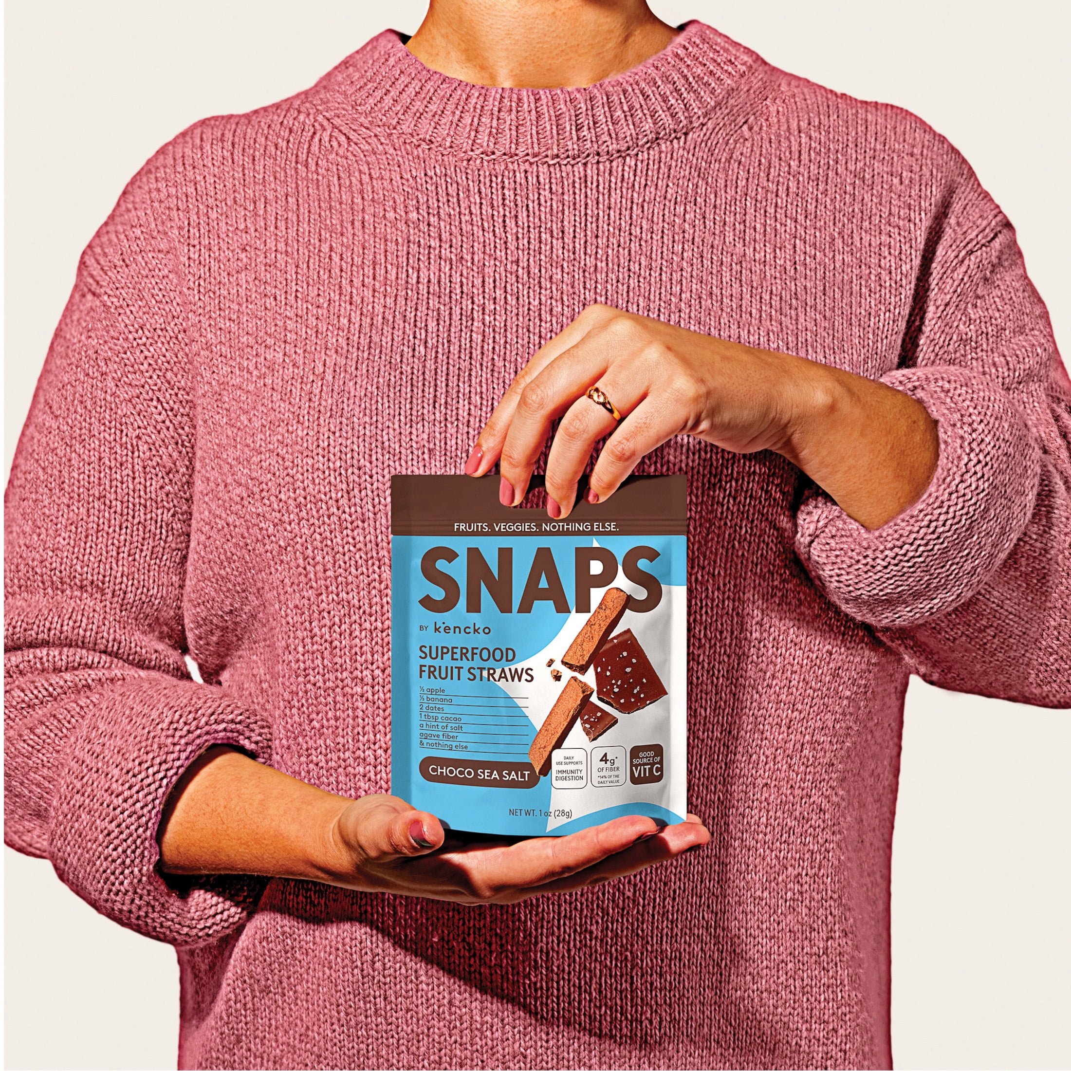 Kencko Chocolate Sea Salt Snaps, Superfood Fruit Straws, 1 oz Bag