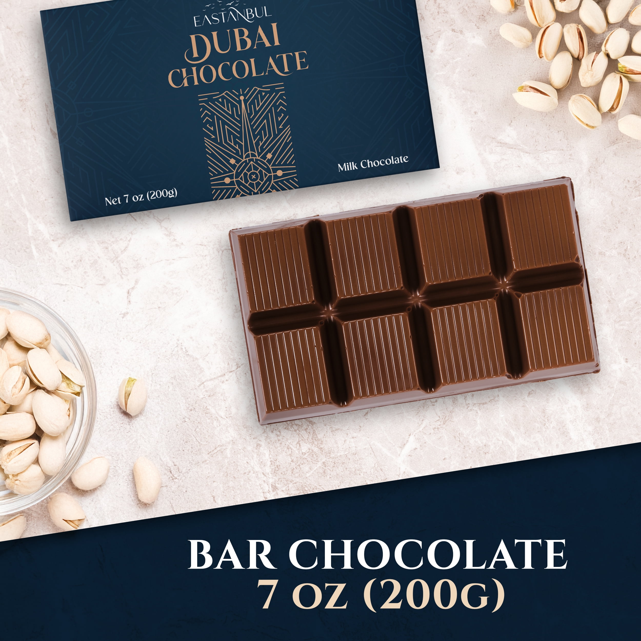 Eastanbul Dubai Chocolate Bar Pistachio, Kunafa, 7oz, Halal