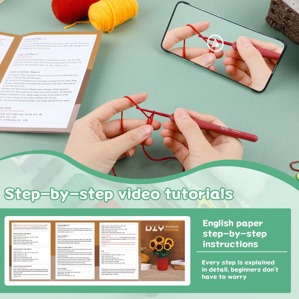 Beginners Crochet Kits Crochet Flower Kits with Crochet Hook, Yarn Balls, Needle, Instructions, Accessories