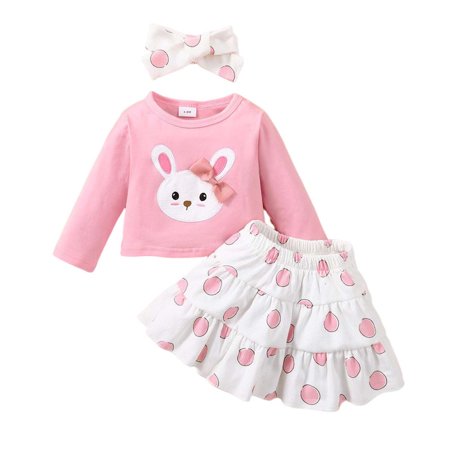 

Summer Savings Clearance! Edvintorg My 1St Easter Baby Girls Clothes Long Sleeve Round-Neck Blouses+Printing Short Skirt+Headband Three-Piece Set 3-24Months Girls Outfit Sets