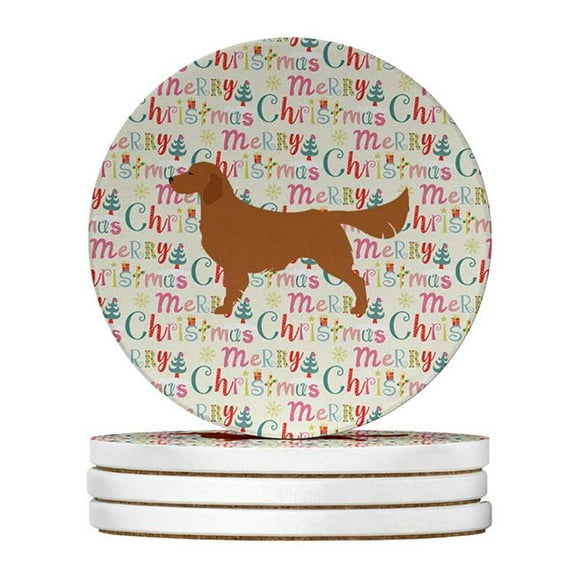 Golden Retriever Merry Christmas Large Sandstone Coasters Pack of 4 4 in x 4 in