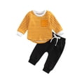 thumbnail image 1 of xiaxaixu Toddler Boys Autumn Outfit Sets Long Sleeve Striped Tops + Solid Color Drawstring Pants, 1 of 9