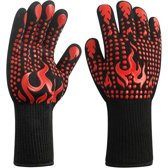 1 Pair/2 Pieces BBQ Gloves, Grilling Gloves, Heat Resistant Barbecue Oven Gloves, 1472°F/800°C Kitchen Fireproof Mitts Heat Proof for Grilling, Baking, Cooking, Welding Gloves Mitts