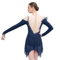 thumbnail image 5 of renvena Women Ruched Detail Lyrical Dress Irregular Mesh Hem Ballet Tulle Skirt Leotard Figure Skating Dress Navy Blue S, 5 of 7