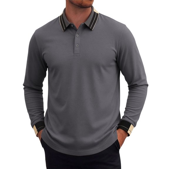 Mens Casual Shirts Long Sleeve Fashion Classic Solid Color Golf Shirt Lightweight Basic Work Tops
