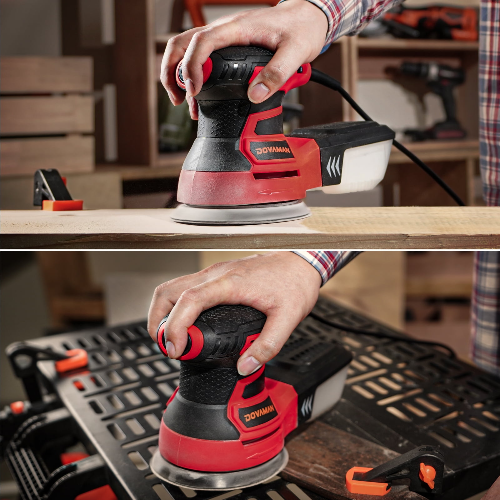 DOVAMAN 3A Orbital Sander, 6-Speed Random Orbit Sander, 13000 RPM, 5" Sanding Pad, Dust Collection, 12 Sandpapers Included, Ideal for Woodworking - ROS01A