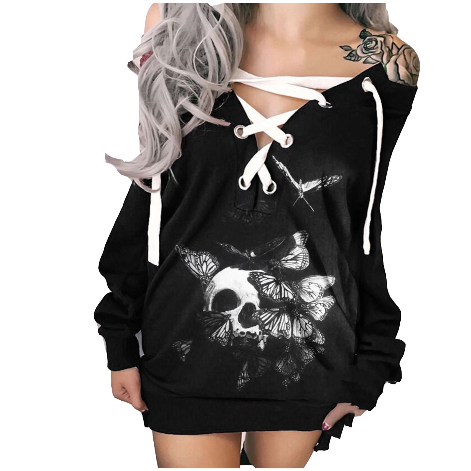 Staron Womens Skull Printed Casual Tank Top Halloween O-Neck Lace Sleeveless T-Shirt Loose Pullover Tops 