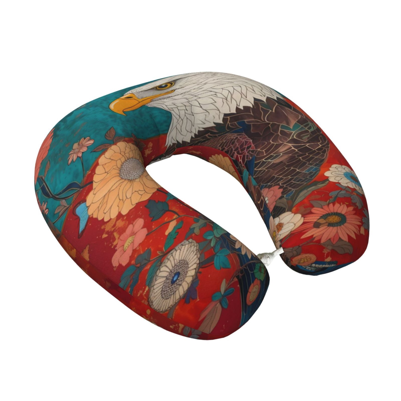 Xecao Sunflower Bald Eagle Print Memory Foam Cervical Neck Pillow Versatile U-Shaped Pillows for Home,Office,Camping,Travelling,Soft Washable Cover