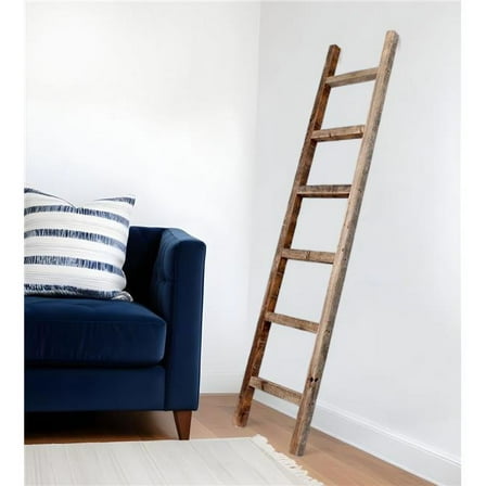 HomeRoots 380337 Six Step Rustic Weathered Grey Wood Ladder Shelf