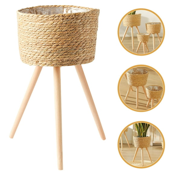Soimiss Assorted Color Wood Plant Pot Stand Woven Basket with Minimalist Design for Home