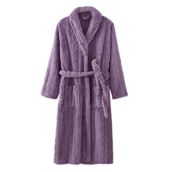 Women Mens Soft Comfy Nightgown Couple Fleece Bathrobes with Waist Belt Plush Warm Loungewear for Winter Sleepwear