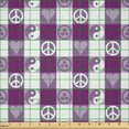 thumbnail image 2 of Ambesonne Plaid Fabric by the Yard Microfiber, Yin Yang Hearts Peace, 3 Yards, Magenta Lavender White, 2 of 2