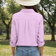 thumbnail image 5 of Long Sleeve Shirts for Women 2026 Spring Linen Roll Up Sleeve Button Lapel Collar Dressy Casual Office Work Blouse Tops, 5 of 7