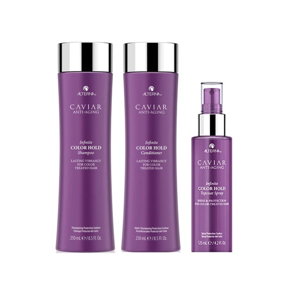 Alterna Caviar Infinite Color Hold Trio: Shampoo 8.5oz Conditioner 8.5 oz and Topcoat Spray 4.2 oz