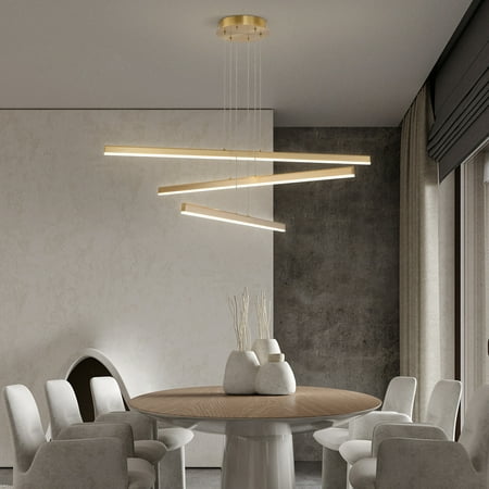 

JC TOPA LLC Modern Acrylic Minimalist Adjustable Dimmable LED Linear Pendant Light - D41.7 x H70.87 Brass Brushed Brass