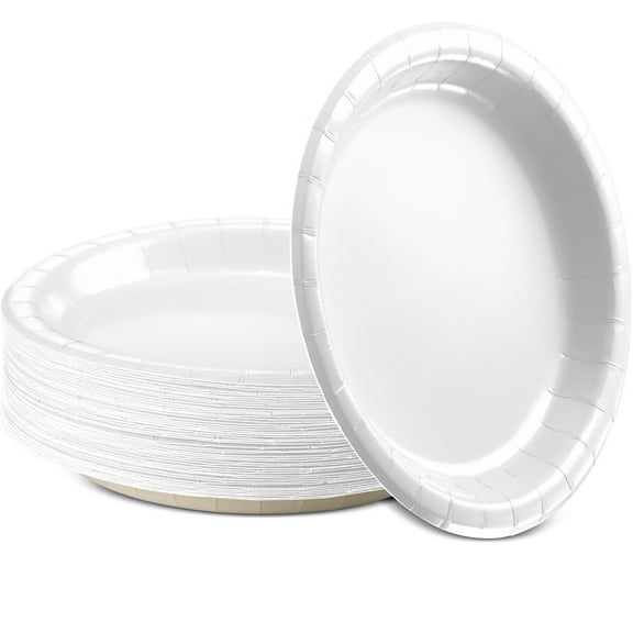 Paper Dinner Plates White, 8 1/2 Inches Paper Plates Disposable, Strong and Sturdy Disposable Plates for Party, Dinner, Holiday, Picnic, or Travel Party Plates, Pack of 50 - By Enday