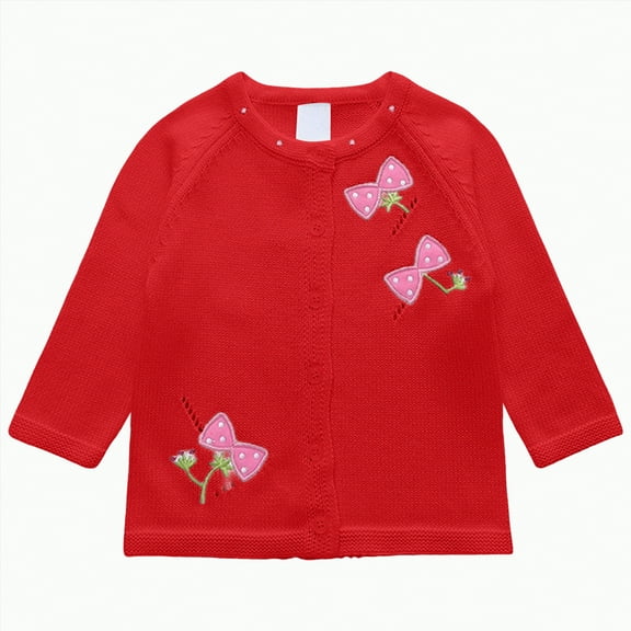 HCNTES Toddler Girl Sweater Strawberry Cardigan Knit Sweater Girl Fall Winter Clothes Sweater Cute Tops(12-18 Months,G9-Red)