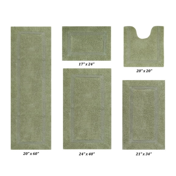 Better Trends Premium 5 Piece Bathroom Rug Set 100% Cotton, Extra Soft Tufted Bath Mat, Water Absorbent & Reversible Mat, Sage Lux Collection