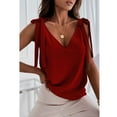 thumbnail image 2 of Camiseta sin mangas con tirantes y tirantes para el hombro, blusa con cuello en V, blusa ajustada con hombros descubiertos, Rojo M, 2 of 6