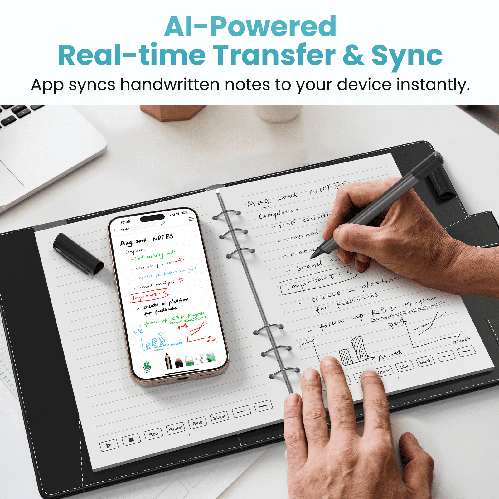 NEWYES SyncPen 4 Set Smart Pen with Digital Notebook Digital Pen Erasable Gel Pen Bluetooth Wireless OCR for Students, Business Man, Record Notes