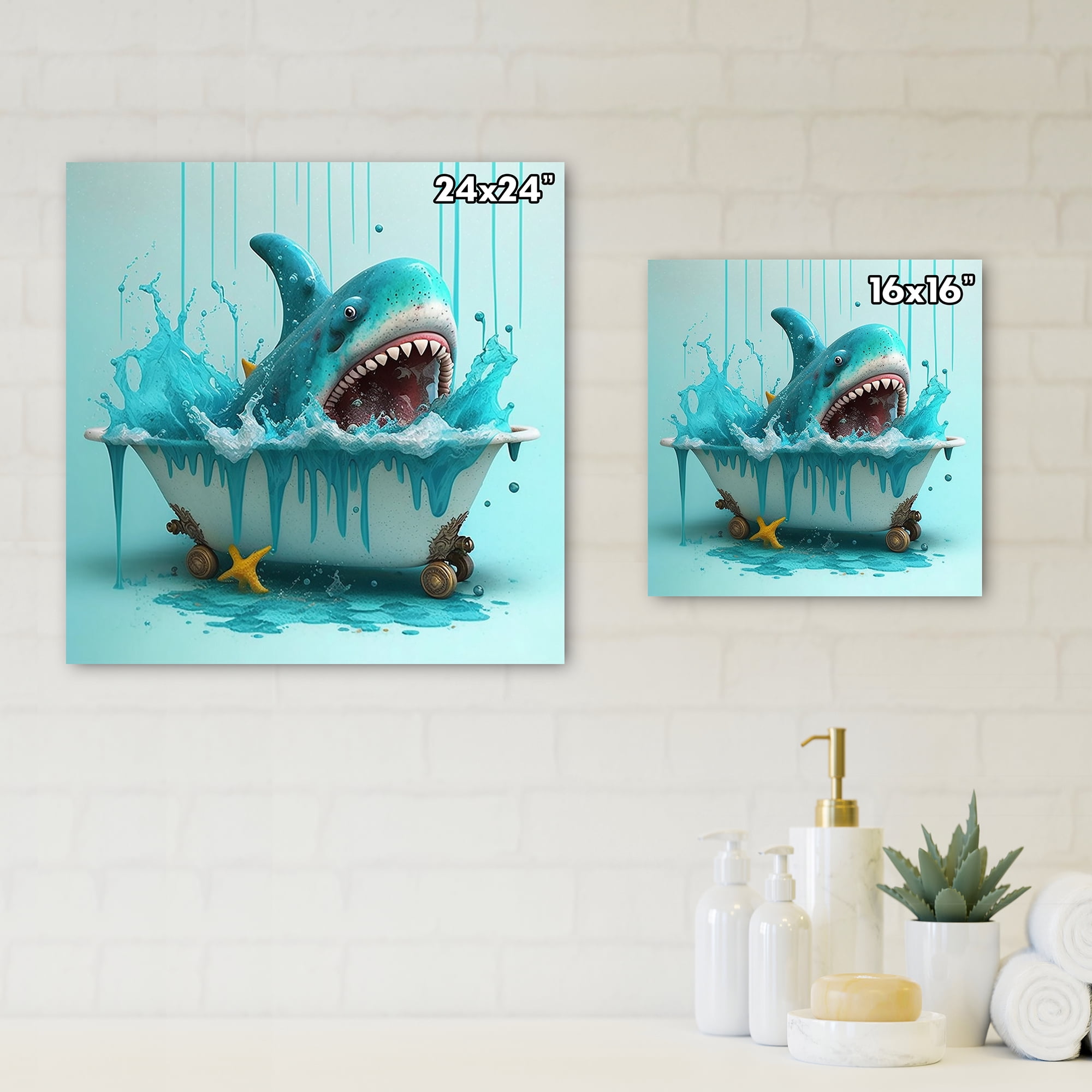 Designart Funny Shark In A Tub I Canvas Wall Art