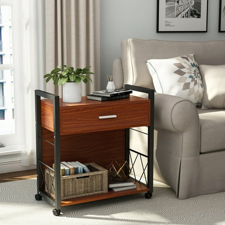 Tribesigns Mobile Printer Stand, Modern Lateral File Cabinets, Computer Side Table Printer Cart Machine Stand with 4 Rolling Wheels and Storage Drawer for Home Office, Metal Frame Black