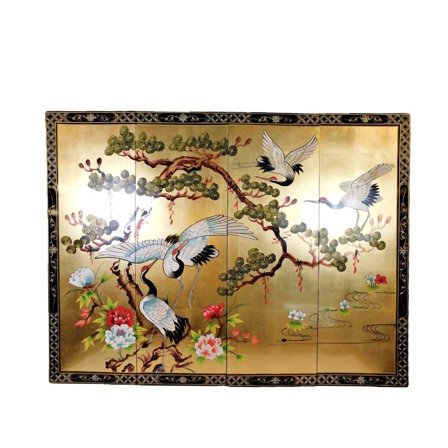 Chinese Wall Hanging Hand Painted Cranes And Pine Tree - Oriental Furniture Warehouse