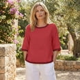 thumbnail image 2 of Summer Tops for Women Embroidered Linen Blouse for Women Loose Fit 3/4 Sleeve Cotton Linen Top, 2 of 5