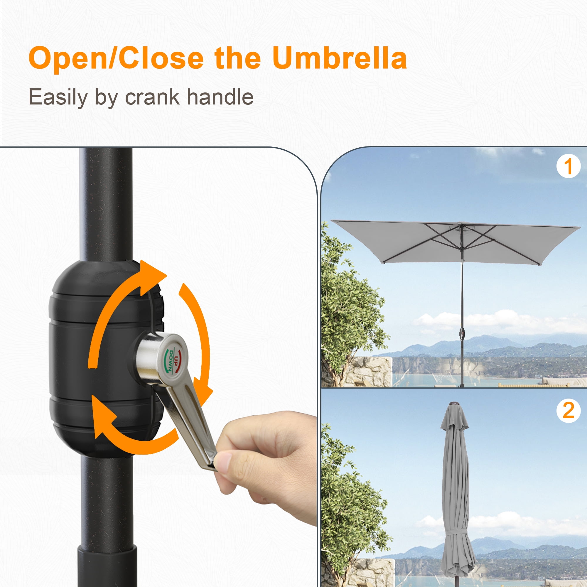 ACEGOSES 6x9ft Outdoor Patio Deck Market Umbrella, Outside Table Umbrellas with Non-Fading Polyester canopy,Gray