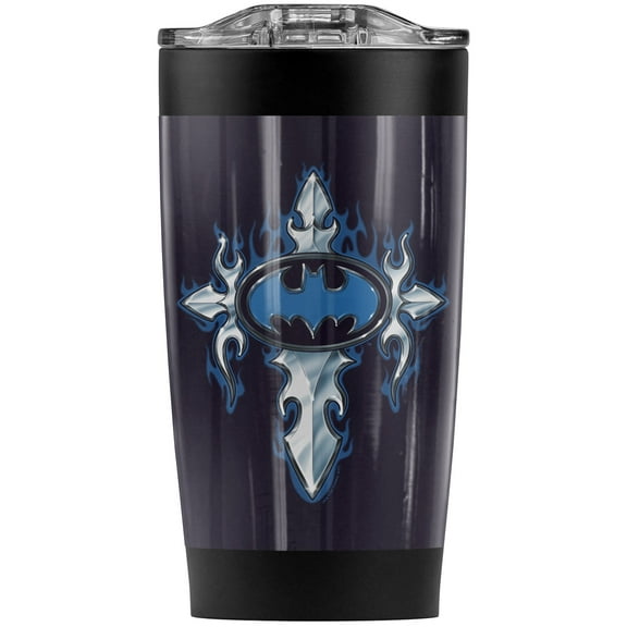 Batman Gothic Steel Logo Stainless Steel Tumbler 20 oz Coffee Travel Mug/Cup, Vacuum Insulated & Double Wall with Leakproof Sliding Lid | Great for Hot Drinks and Cold Beverages
