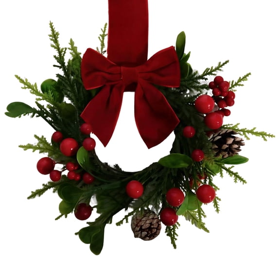 10" Kitchen Cabinet Wreaths Christmas Decoration Ornament,Christmas Mini Cabinet Wreaths for Kitchen with Bows Red Berry Small Window Wreath for Window Door Farmhouse Christmas Party Decorations