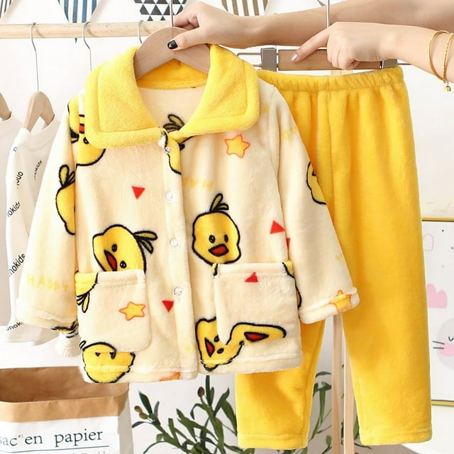 Pijamas de franela para niñas, forro polar grueso de invierno, ropa de casa de vellón coral para niñas, traje de otoño e invierno para niños