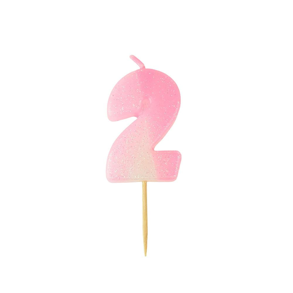 Number 2 Glittered Birthday Candle, 13/4Inch