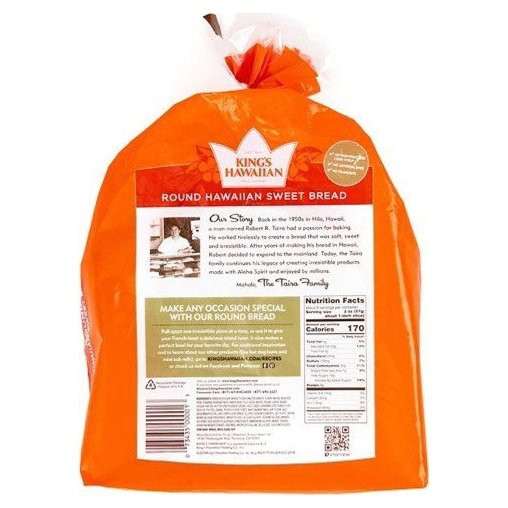 Kings Hawaiian Original Sweet Round Bread, 16 Ounce -- 6 per case