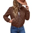 thumbnail image 2 of Female Stand Collar Quilted Puffer Jacket Padded Zip Coat Brown XS, 2 of 7