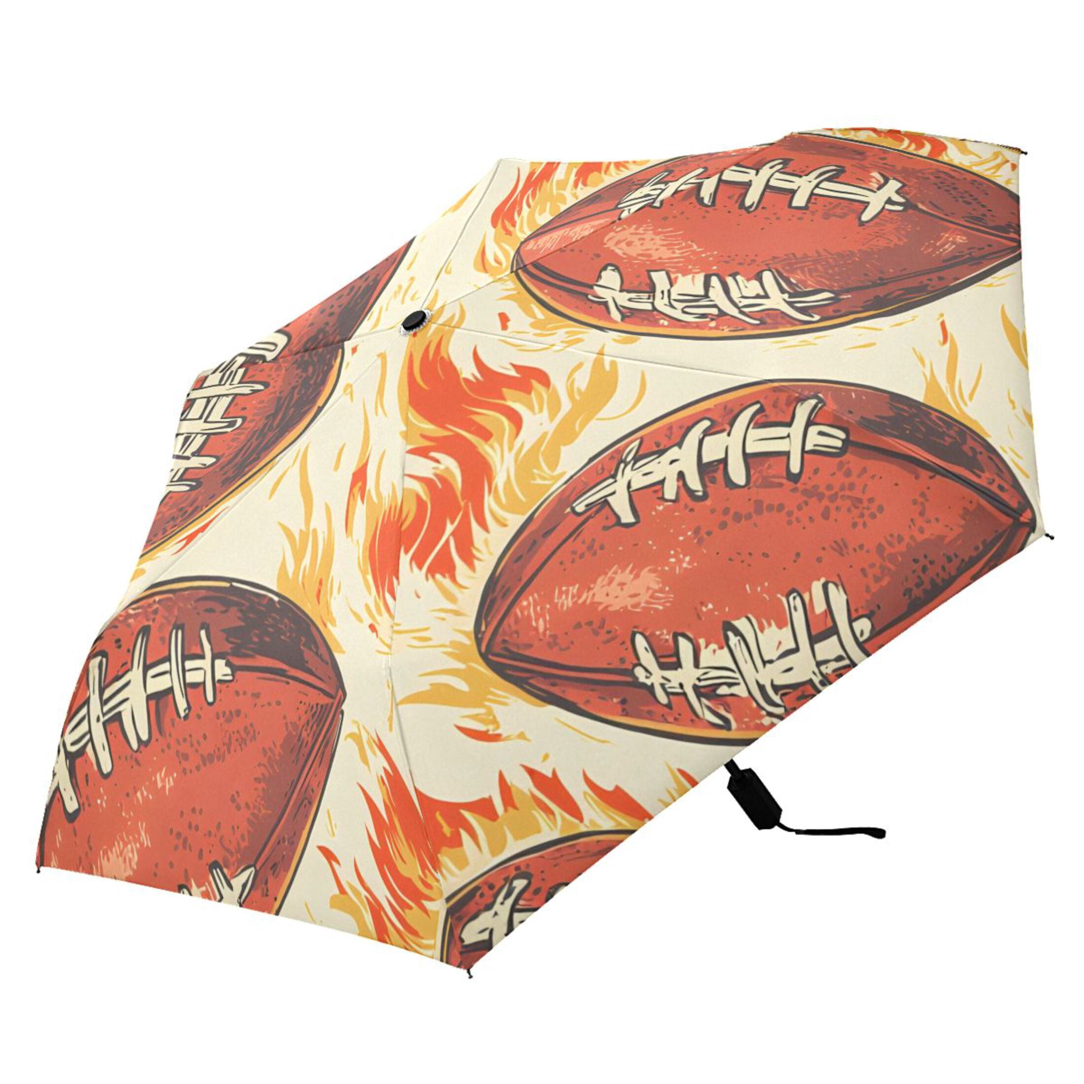 ALAZA Rugby Football Fire UPF 50+ Compact Folding Umbrella for Rain Travel Umbrella Packable